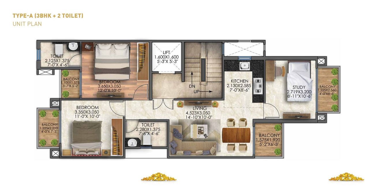 3 BHK Apartment Floor Plan