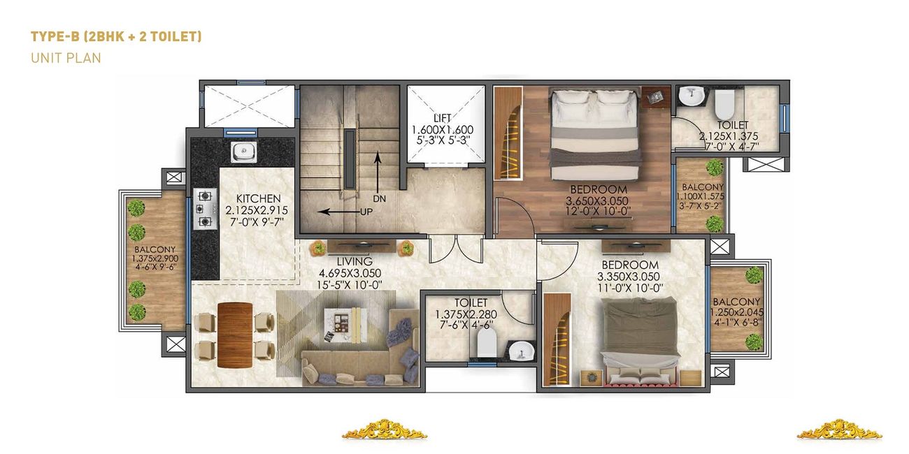 2 BHK Apartment Floor Plan