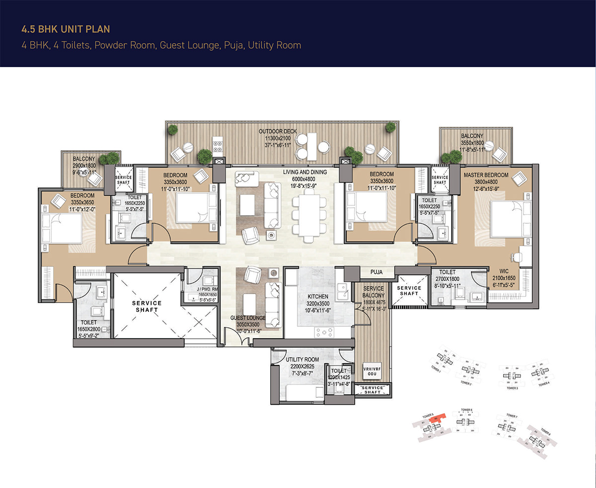 4 BHK Apartment Floor Plan